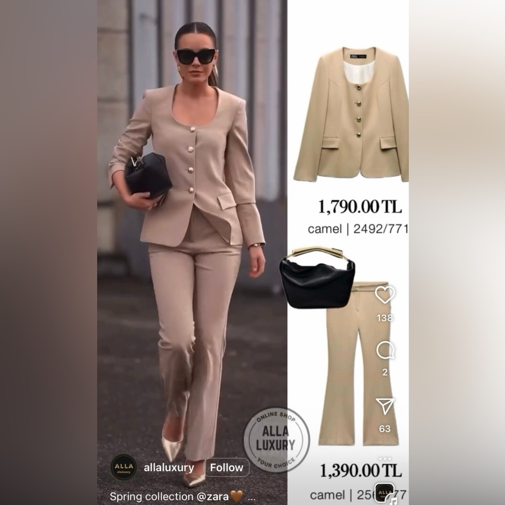 Zara Women's Beige Pantsuit Set - Picture 2 of 12